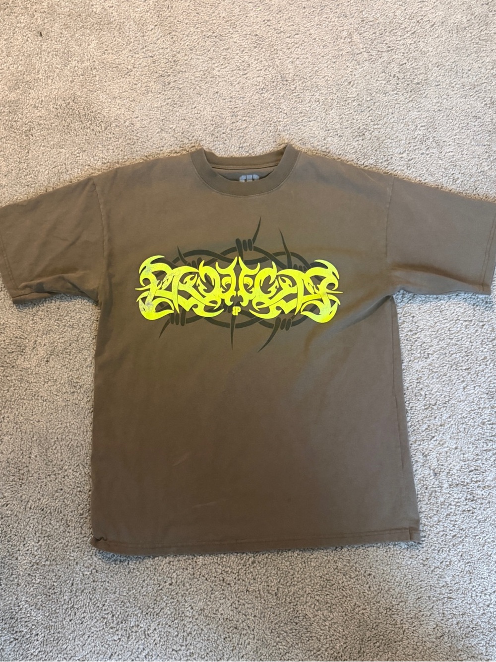 Olive Graphic Tee with Neon Yellow Logo